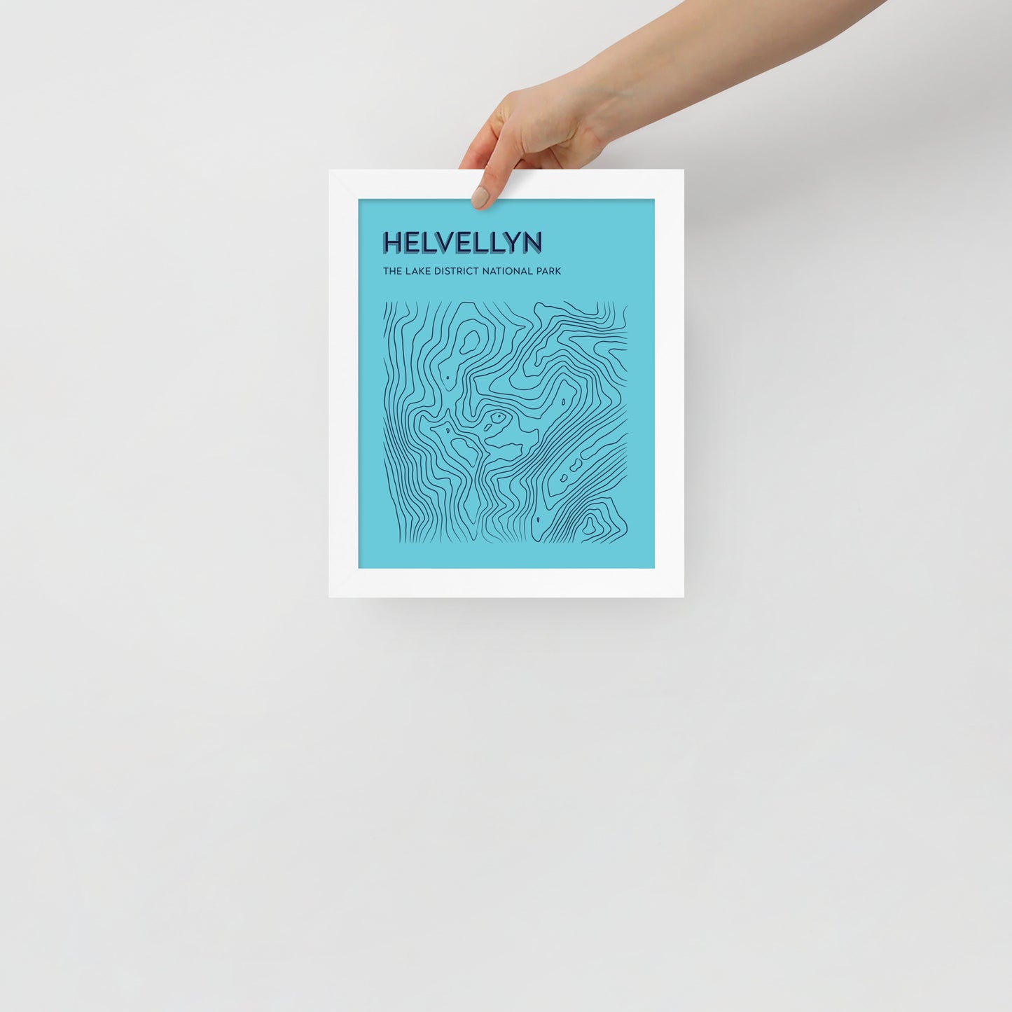 Helvellyn Contour Elegance Framed Poster - Abstract Topographical Art - Light Blue/Dark Blue