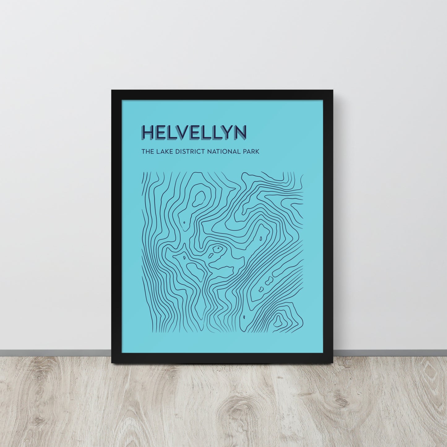 Helvellyn Contour Elegance Framed Poster - Abstract Topographical Art - Light Blue/Dark Blue