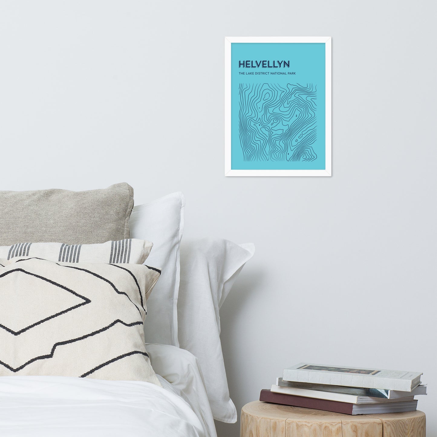 Helvellyn Contour Elegance Framed Poster - Abstract Topographical Art - Light Blue/Dark Blue