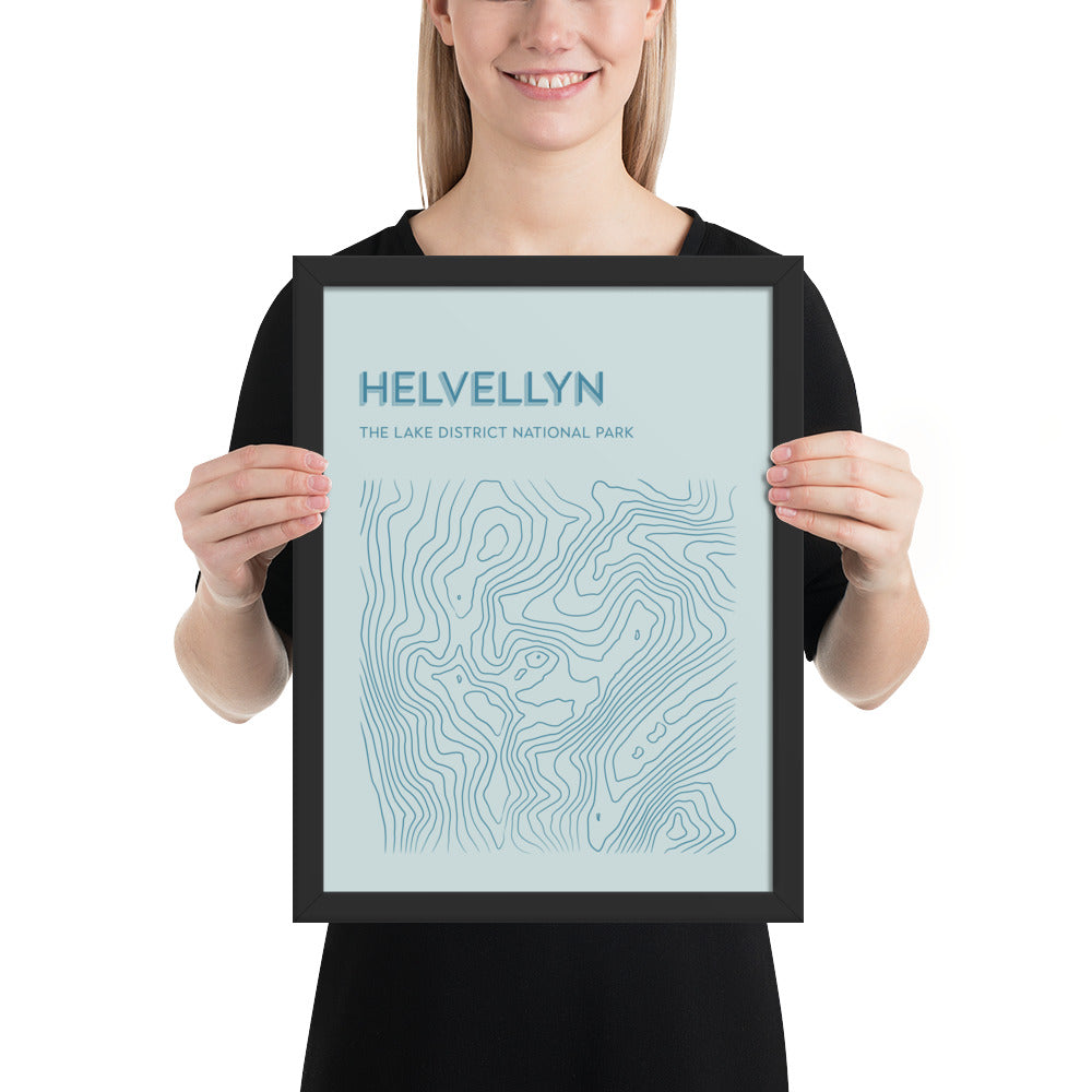 Helvellyn Contour Elegance Framed Poster - Abstract Topographical Art - Pastel BLues