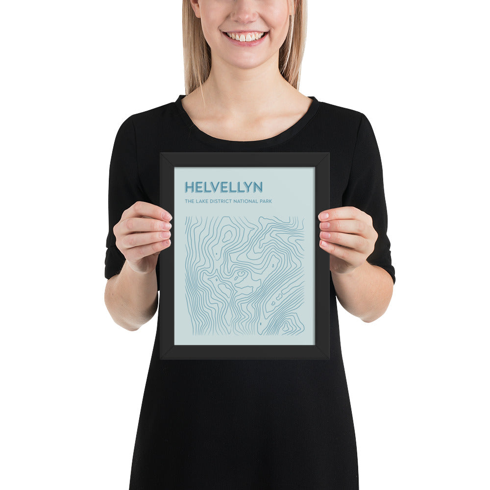 Helvellyn Contour Elegance Framed Poster - Abstract Topographical Art - Pastel BLues