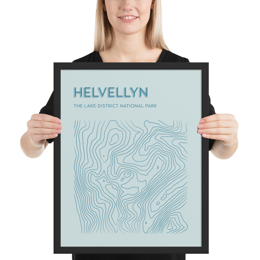 Helvellyn Contour Elegance Framed Poster - Abstract Topographical Art - Pastel BLues