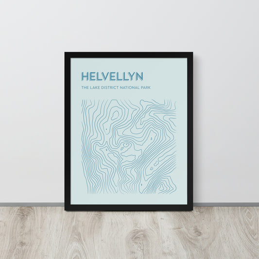 Helvellyn Contour Elegance Framed Poster - Abstract Topographical Art - Pastel BLues