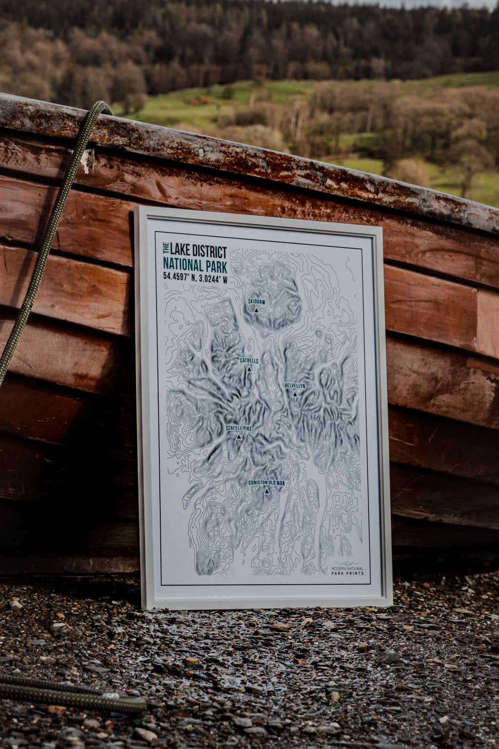 Lake District Print - Modern Topography Art - White