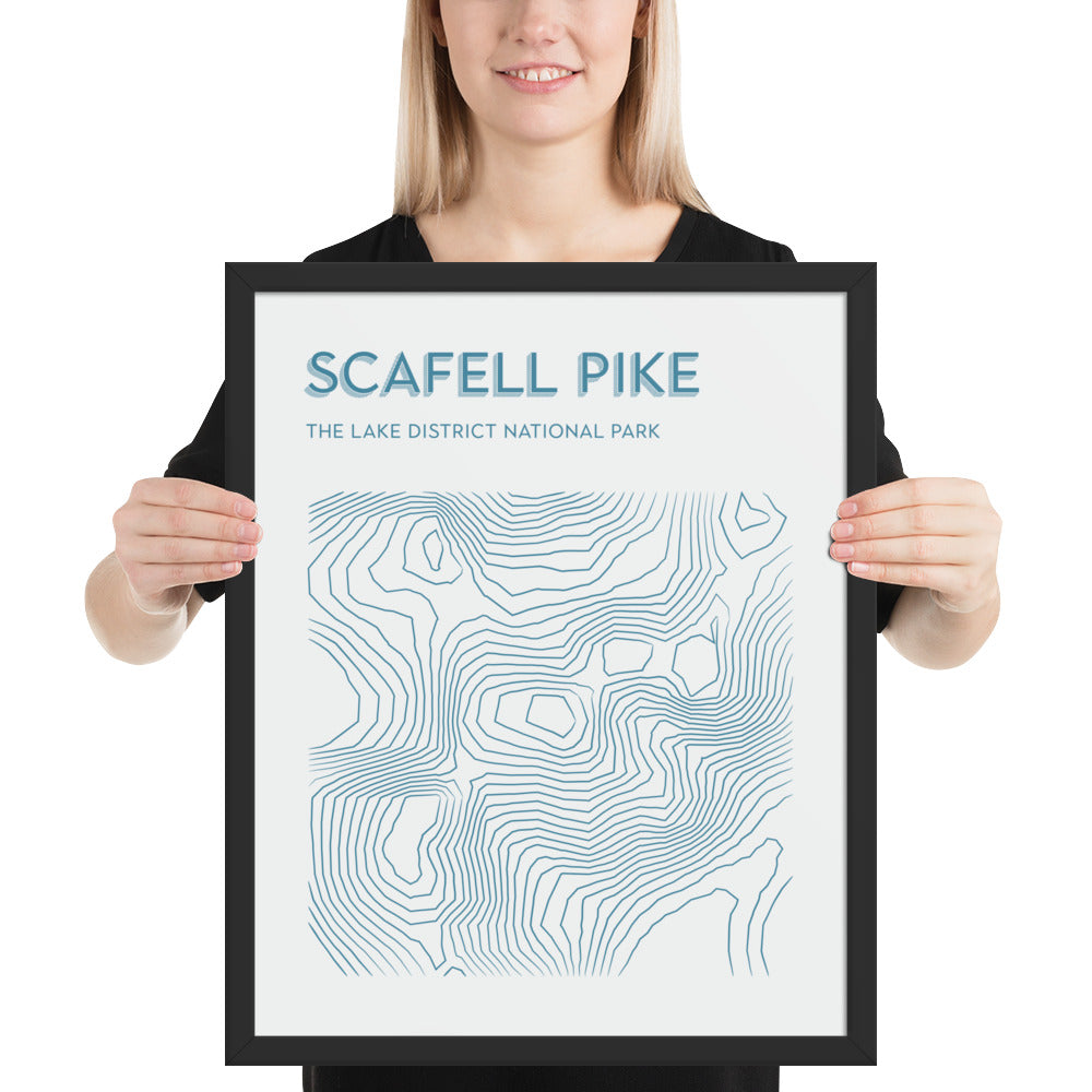 Scafell Pike Contour Elegance Framed Poster - Abstract Topographical Art - Beige/Blue