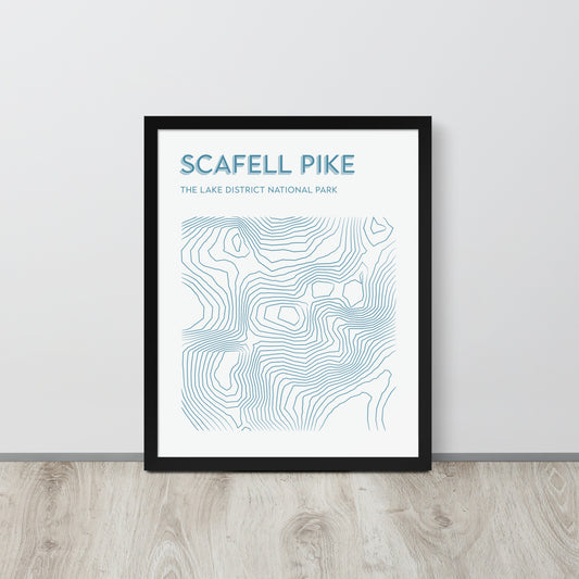 Scafell Pike Contour Elegance Framed Poster - Abstract Topographical Art - Beige/Blue