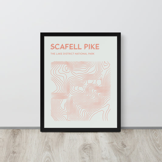 Scafell Pike Contour Elegance Framed Poster - Abstract Topographical Art - Beige/Orange