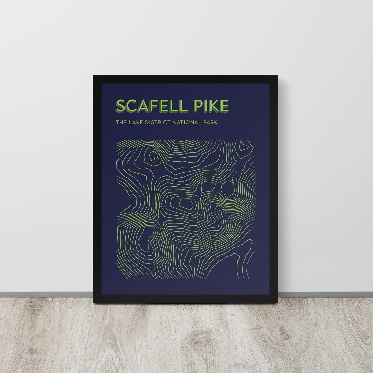 Scafell Pike Contour Elegance Framed Poster - Abstract Topographical Art - Blue/Green