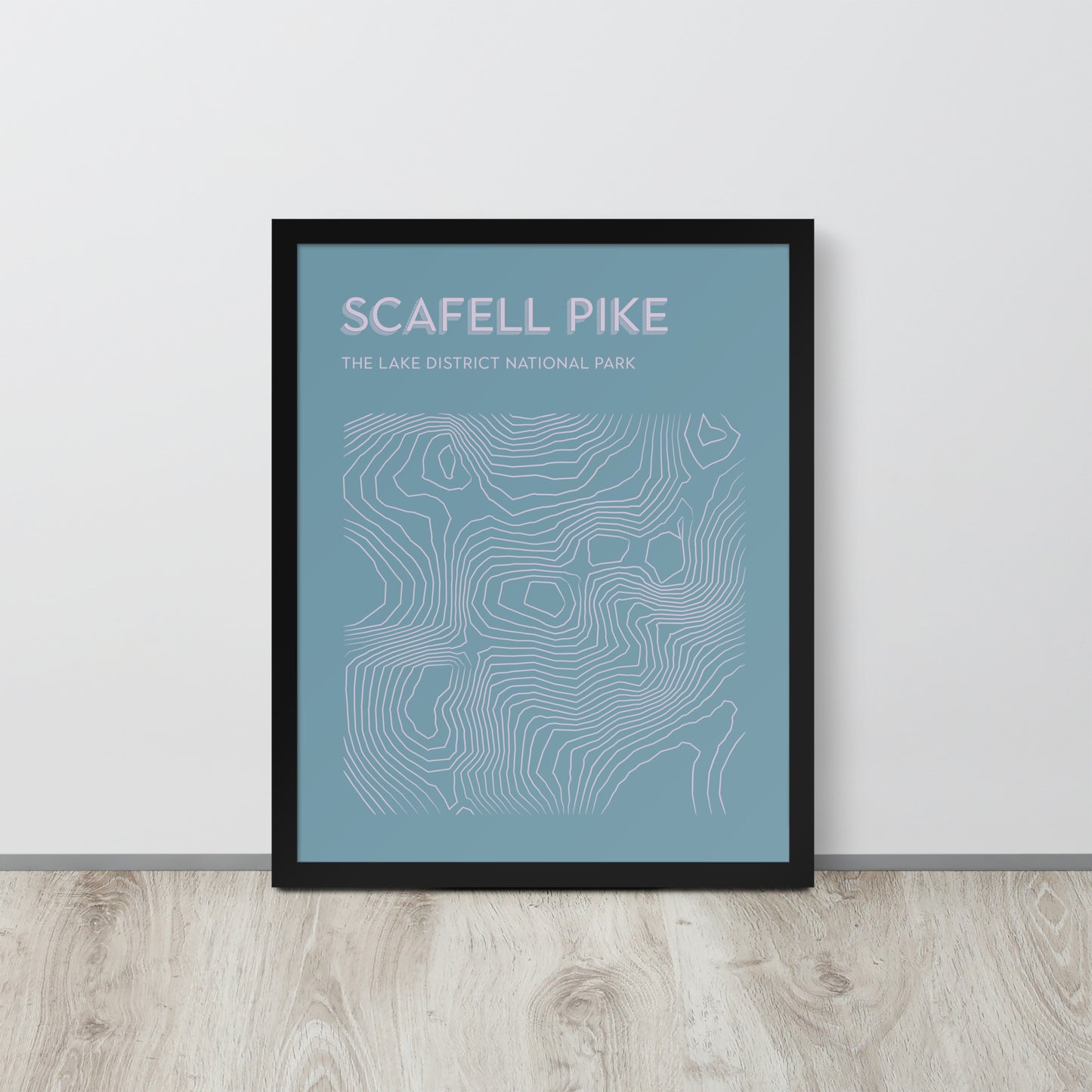 Scafell Pike Contour Elegance Framed Poster - Abstract Topographical Art - Blue/Pink