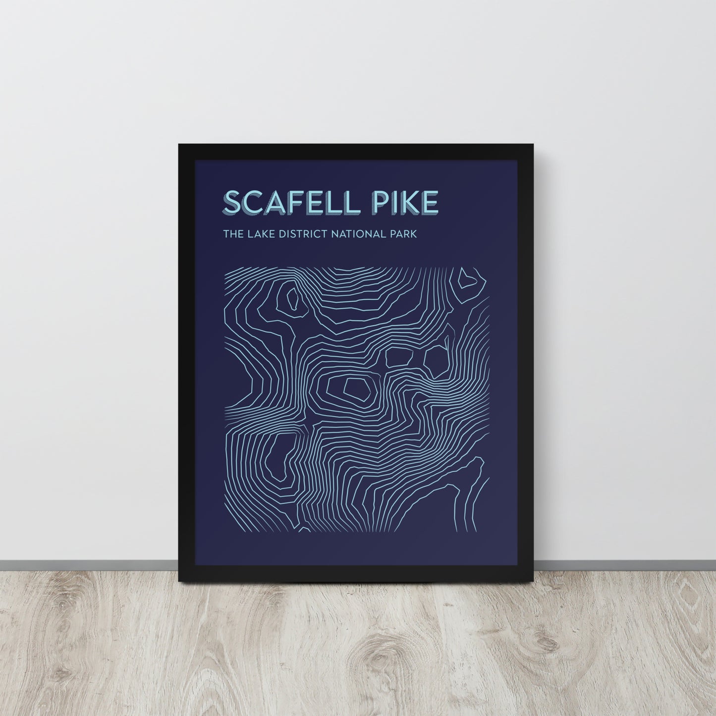 Scafell Pike Contour Elegance Framed Poster - Abstract Topographical Art - Dark Blue/Light Blue