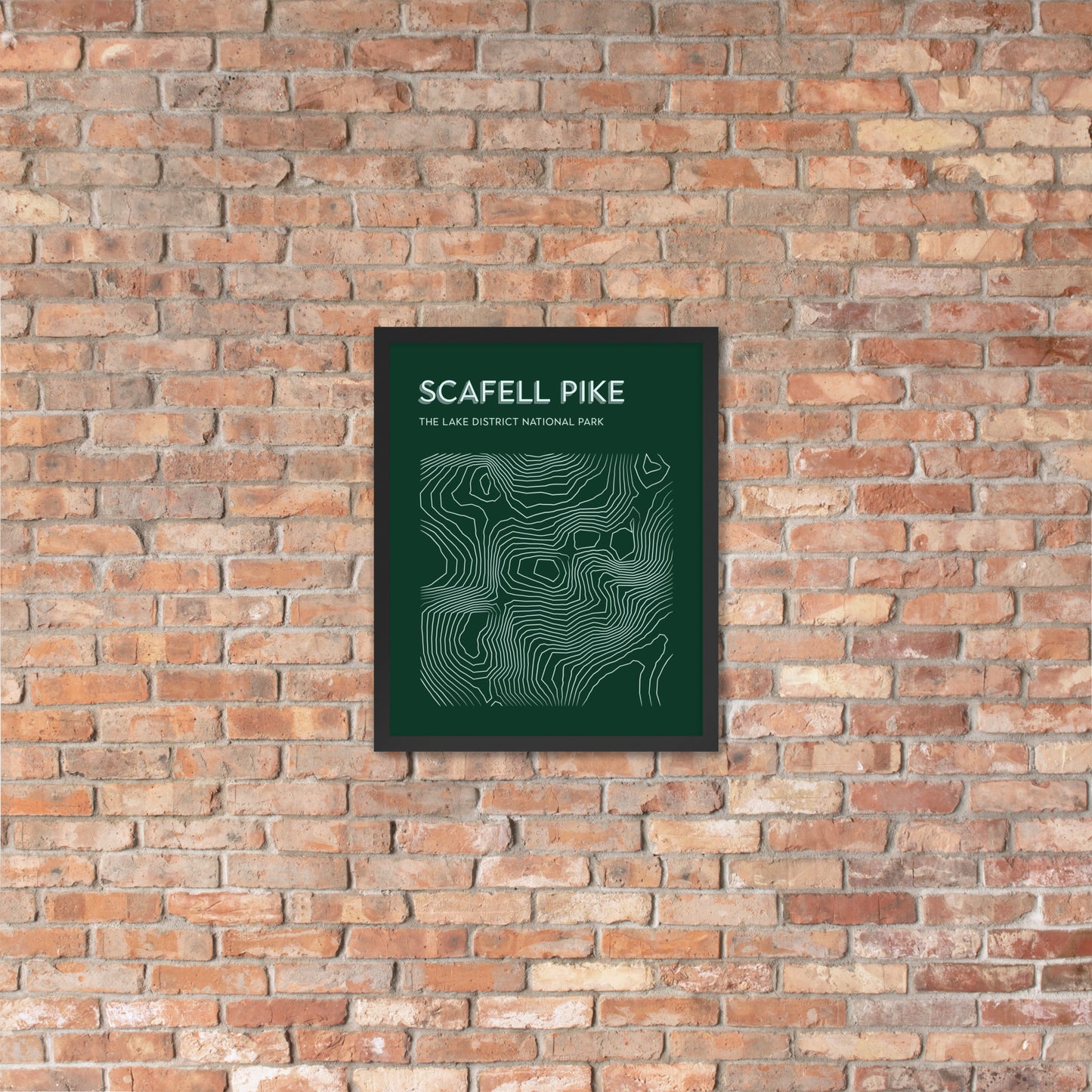 Scafell Pike Contour Elegance Framed Poster - Abstract Topographical Art - Green/White