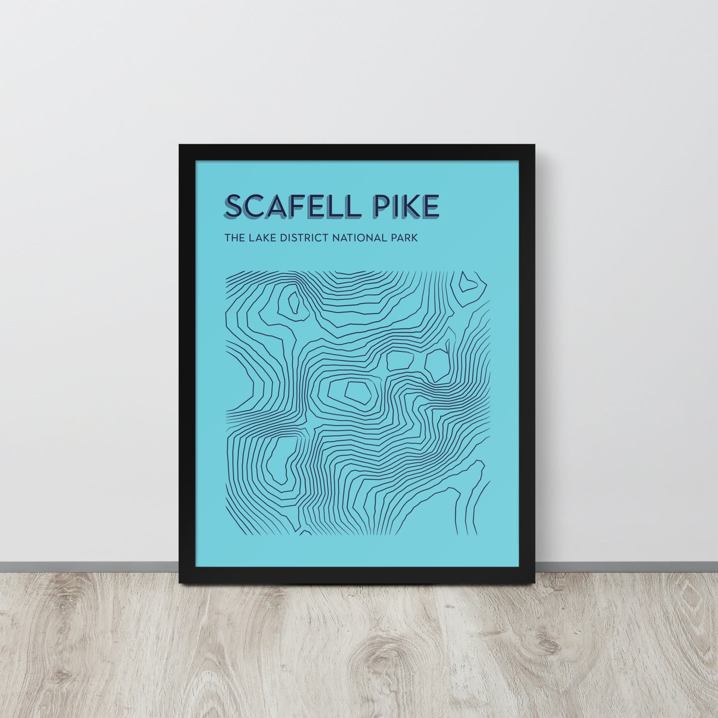 Scafell Pike Contour Elegance Framed Poster - Abstract Topographical Art - Light Blue/Dark Blue