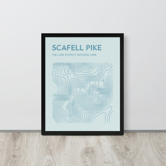 Scafell Pike Contour Elegance Framed Poster - Abstract Topographical Art - Pastel Blues