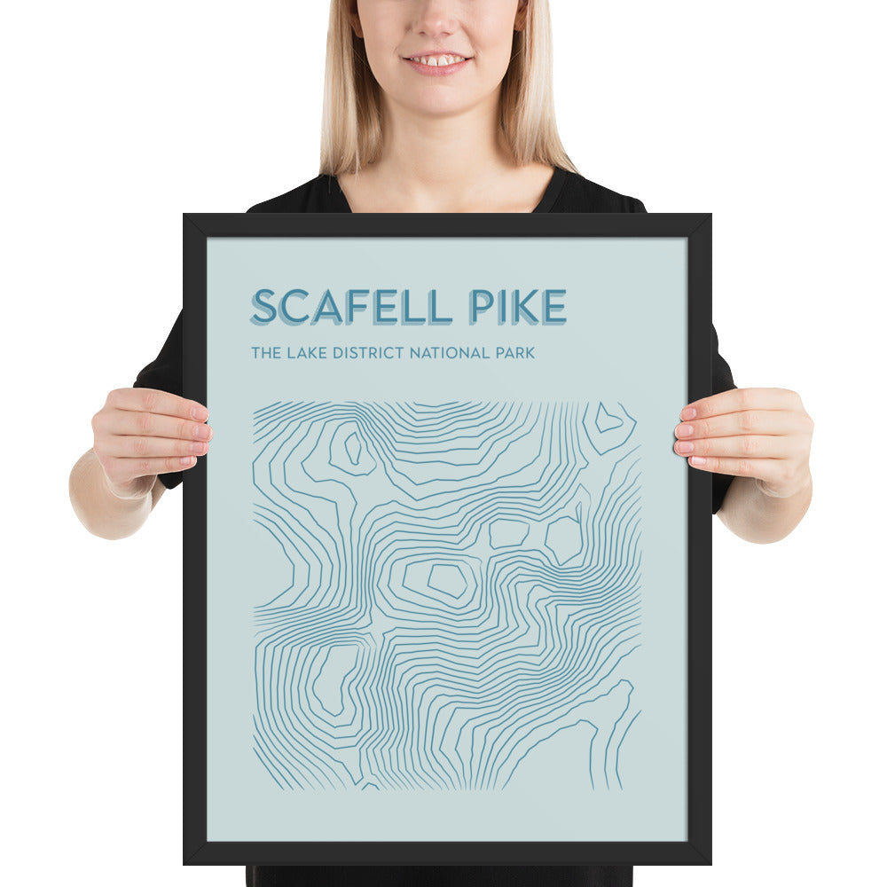 Scafell Pike Contour Elegance Framed Poster - Abstract Topographical Art - Pastel Blues