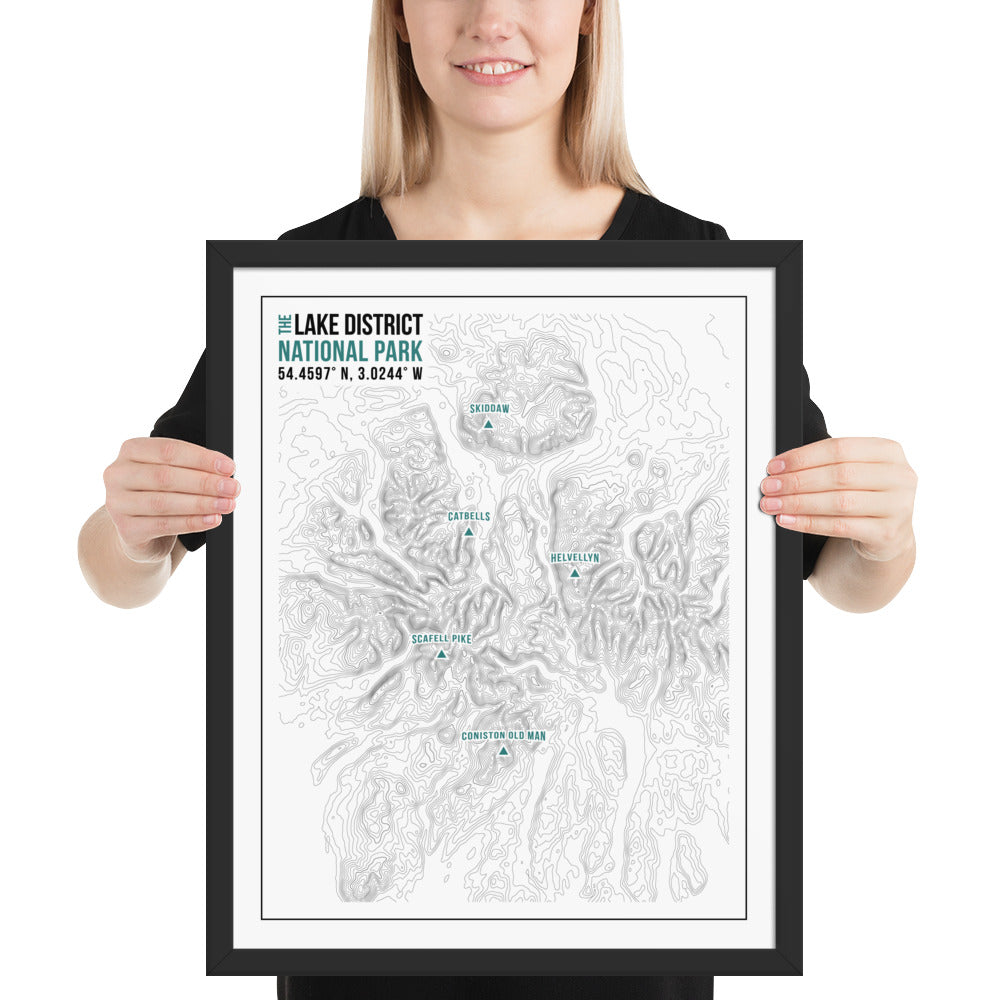 Lake District Framed Print - Abstract Topographical Art - White