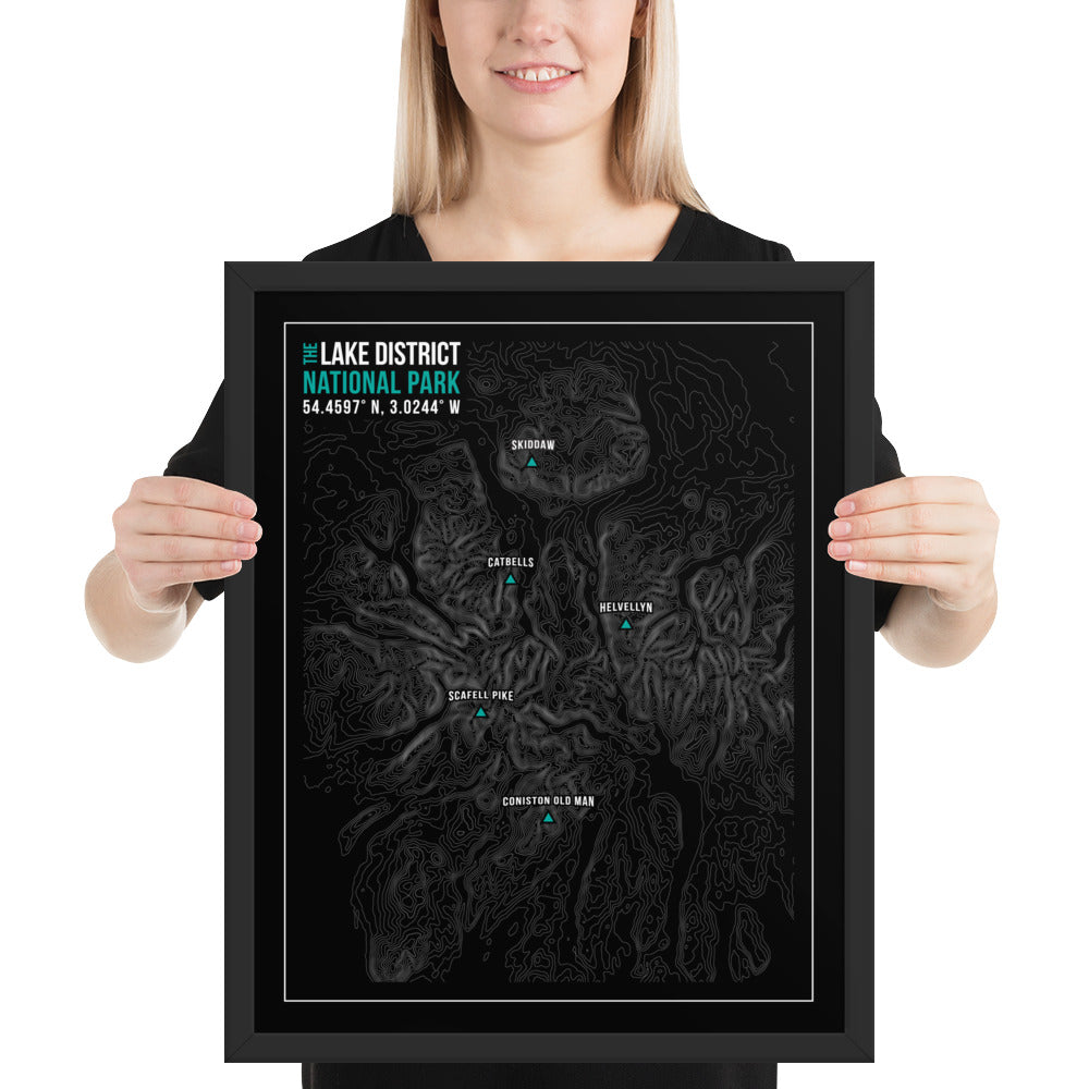 Lake District Framed Print - Abstract Topographical Art - Black