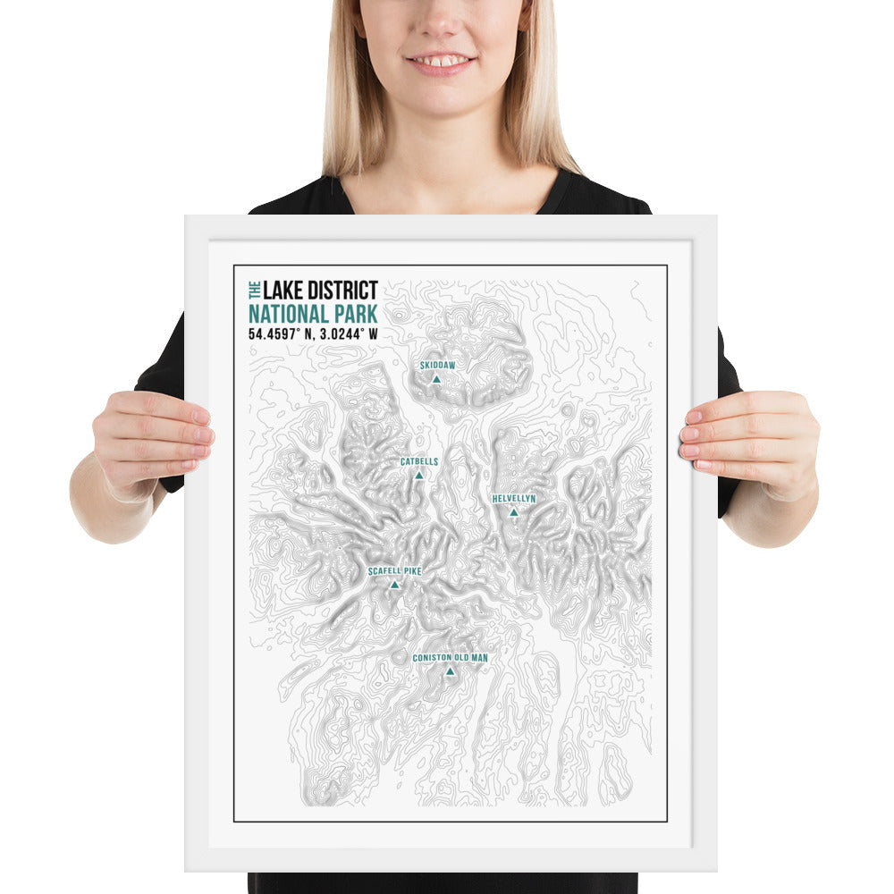 Lake District Framed Print - Abstract Topographical Art - White