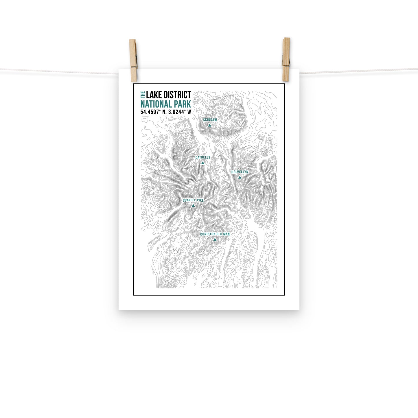 Lake District Print - Modern Topography Art - White