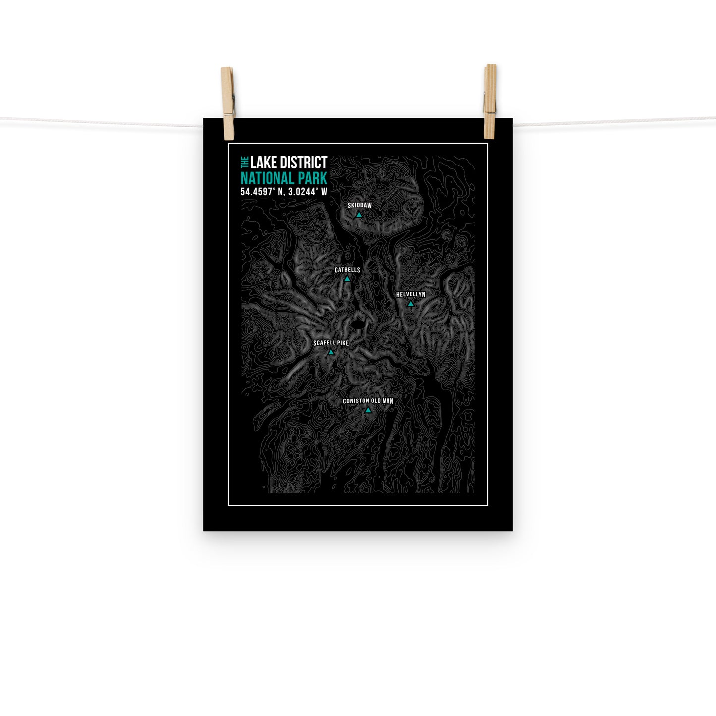 Lake District Print - Modern Topography Art - Black