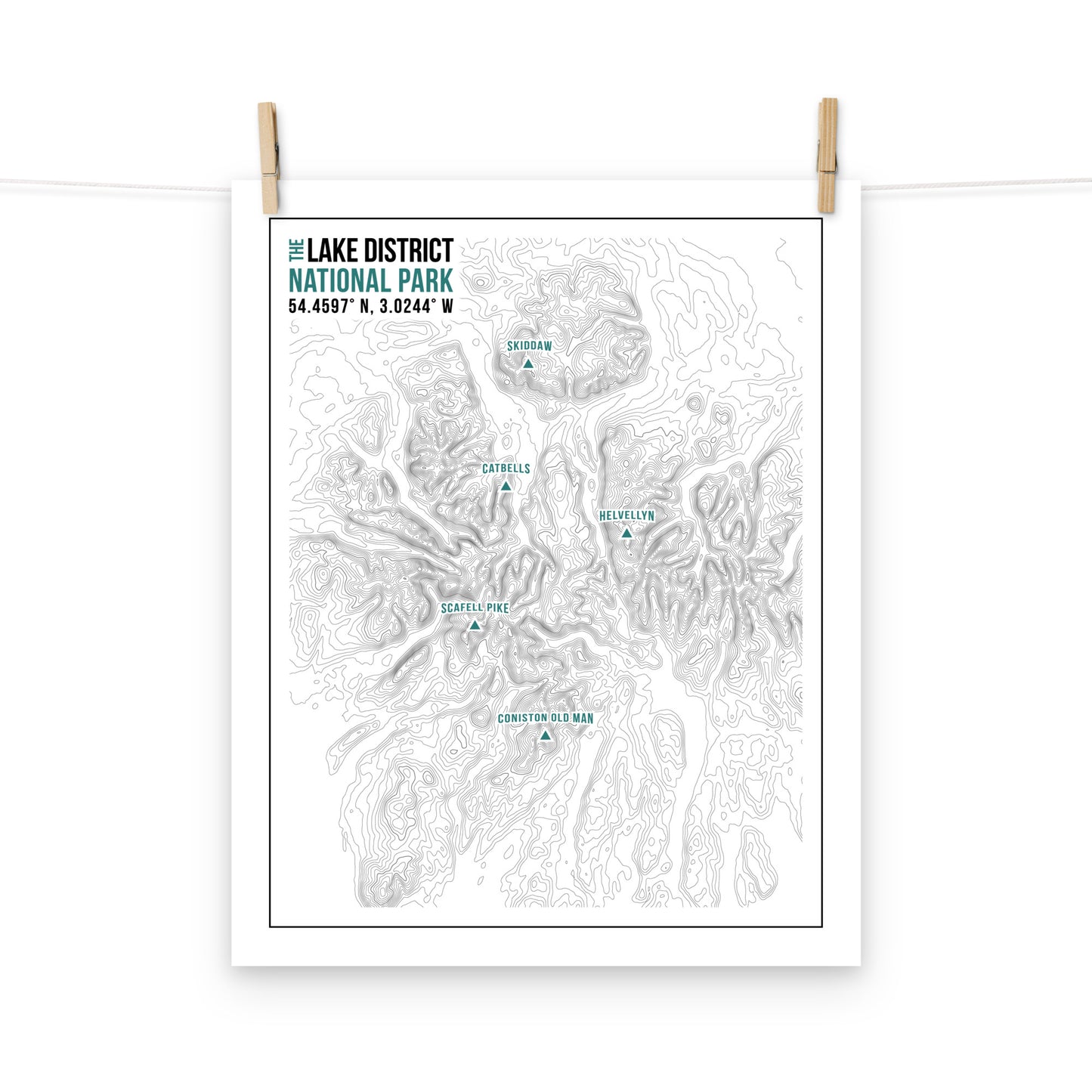 Lake District Print - Modern Topography Art - White