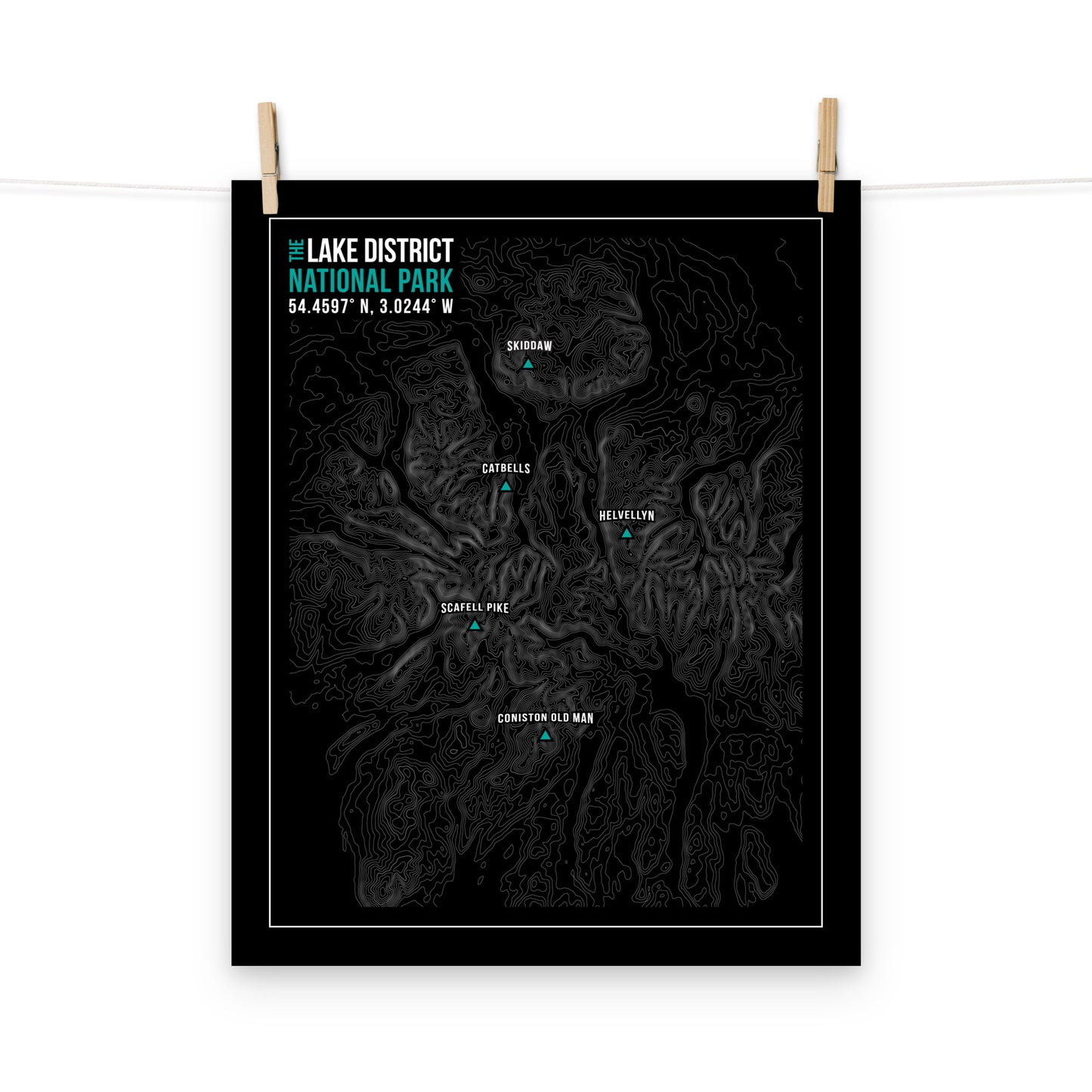 Lake District Print - Modern Topography Art - Black